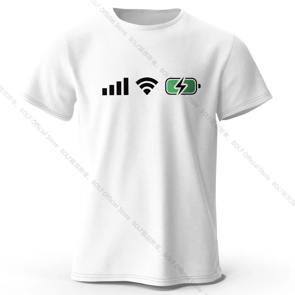 Signal WiFi Battery Printed T-Shirt 100% Cotton Oversized Tech Graphic Tees for Men Women Summer Tops Digital Streetwear