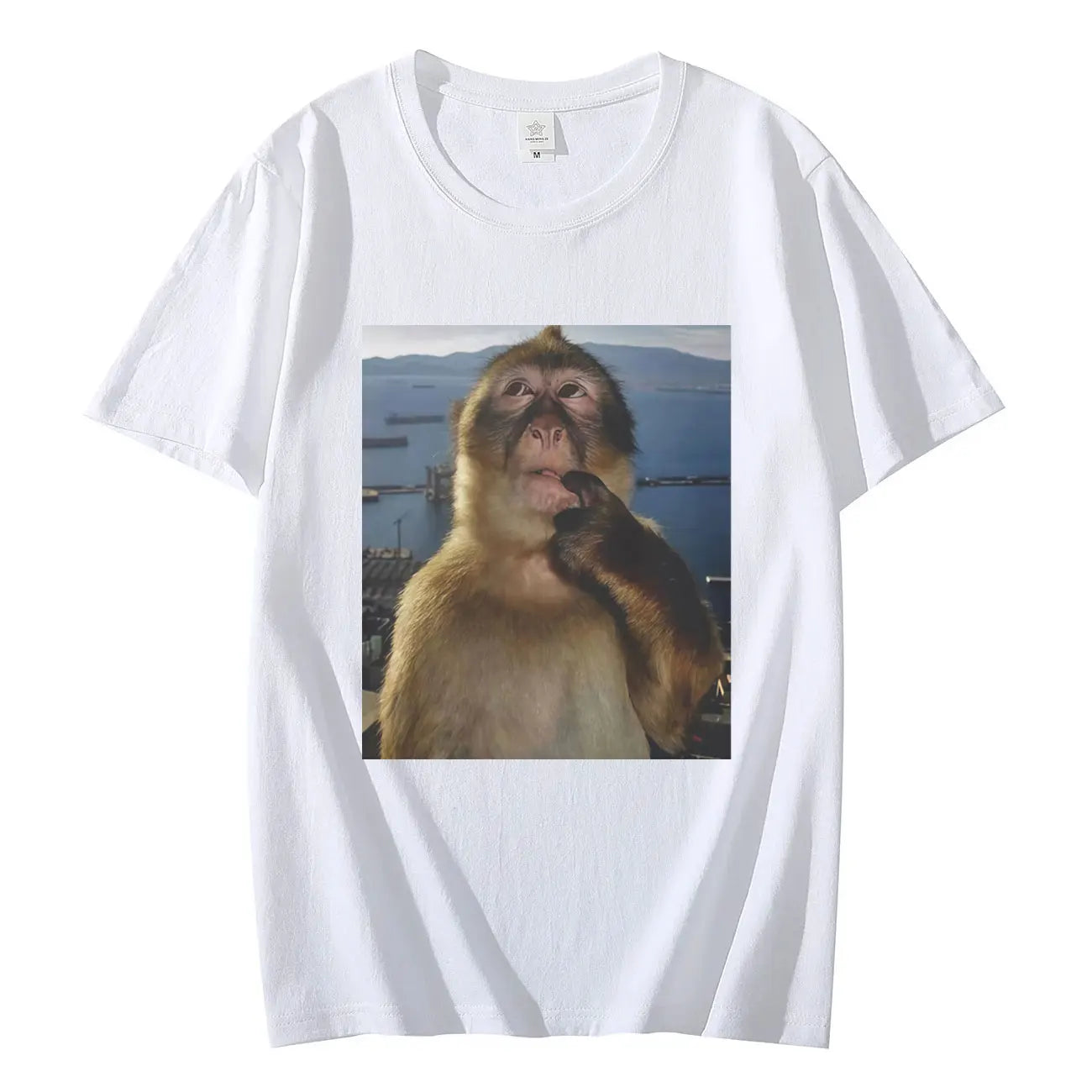 Men's Funny Thinking Monkey Meme T-shirt Casual Graphics Women Cotton Tee Loose Short Sleeve Tops Streetwear Unisex All-season