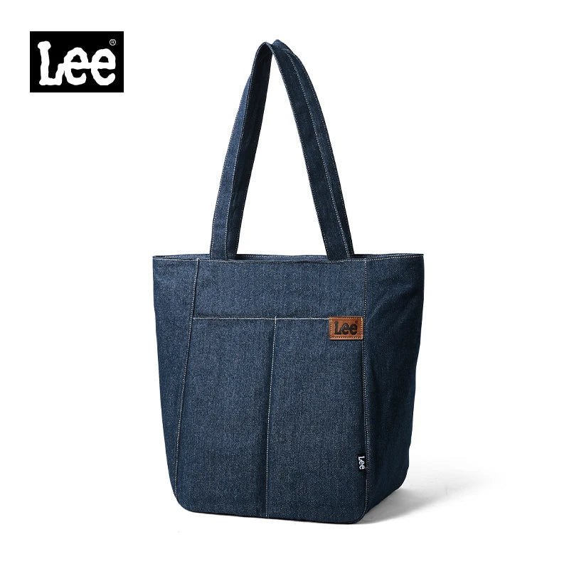 LEE Denim Blue Women Causal Large Capacity Tote Bag Jeans Beige Ladies Work Shoulder School Student Laptop Book Bag
