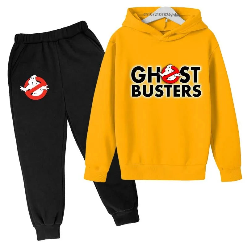 Ghost Busters Kids Funny Cartoon Print Spring Autumn Pullover Hoodie+Jogging Pants 2pcs Tracksuits 2-13 Years Boys Girls Clothes