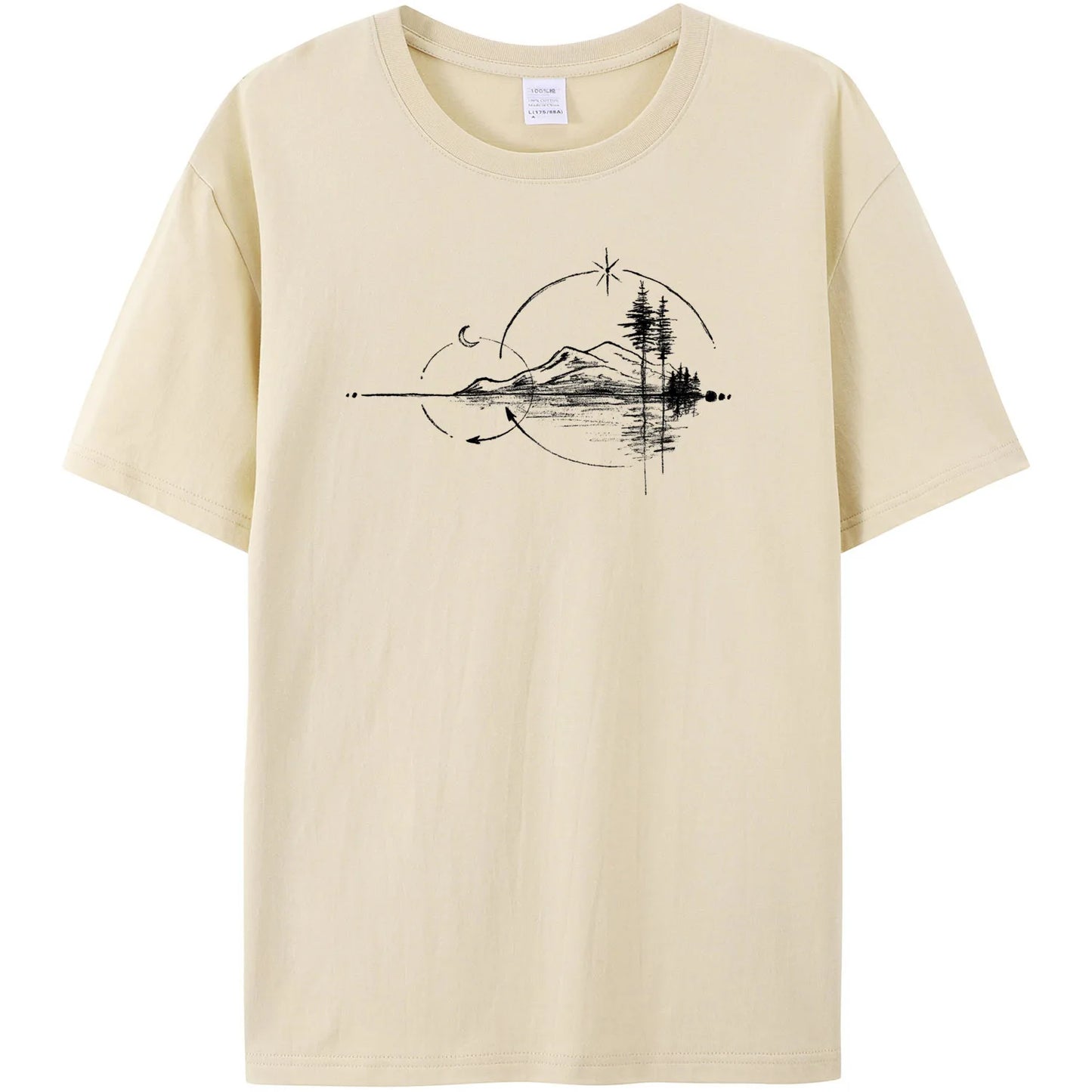 Men's Geometric Mountain Short-Sleeve Printed Casual T-Shirt 180GMS 100% Cotton Funny Graphic Outdoor Nature T Shirts For Summer