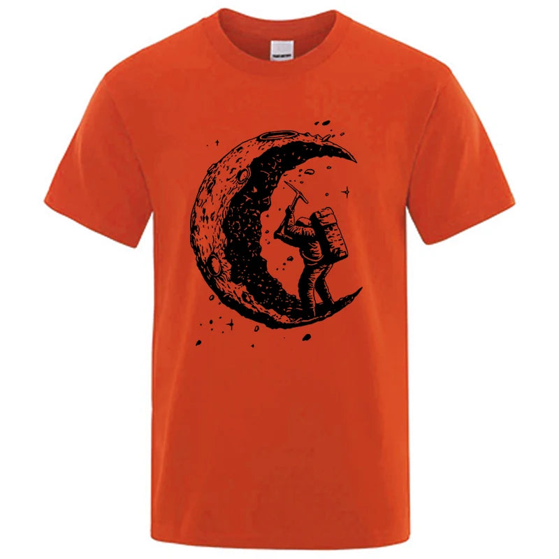 Men's High Quality Cotton Blend Moon Print Casual Summer Cool Short Sleeve Men Tshirt Loose t-shirt Male Tee Shirts Male Tee Top