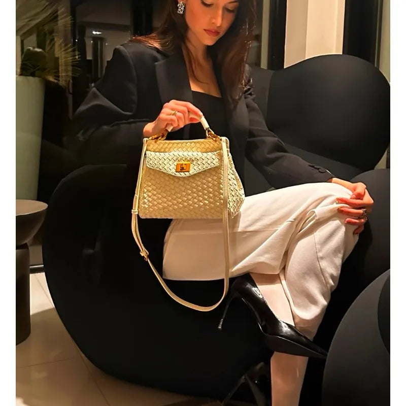 JWPEI Lucia Elegant Buckle Genuine Leather Handbag for Women, Urban Casual Commuter Shoulder and Crossbody Bag