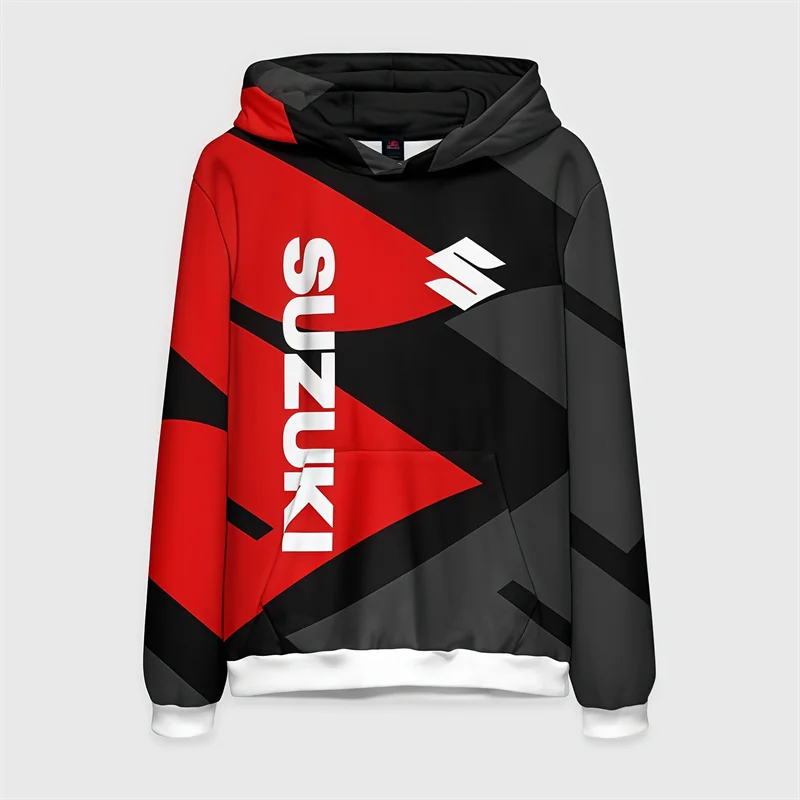 Suzuki men's casual hoodie, 3D printed long-sleeved top for outdoor motorcycle and bicycle enthusiasts, autumn and winter