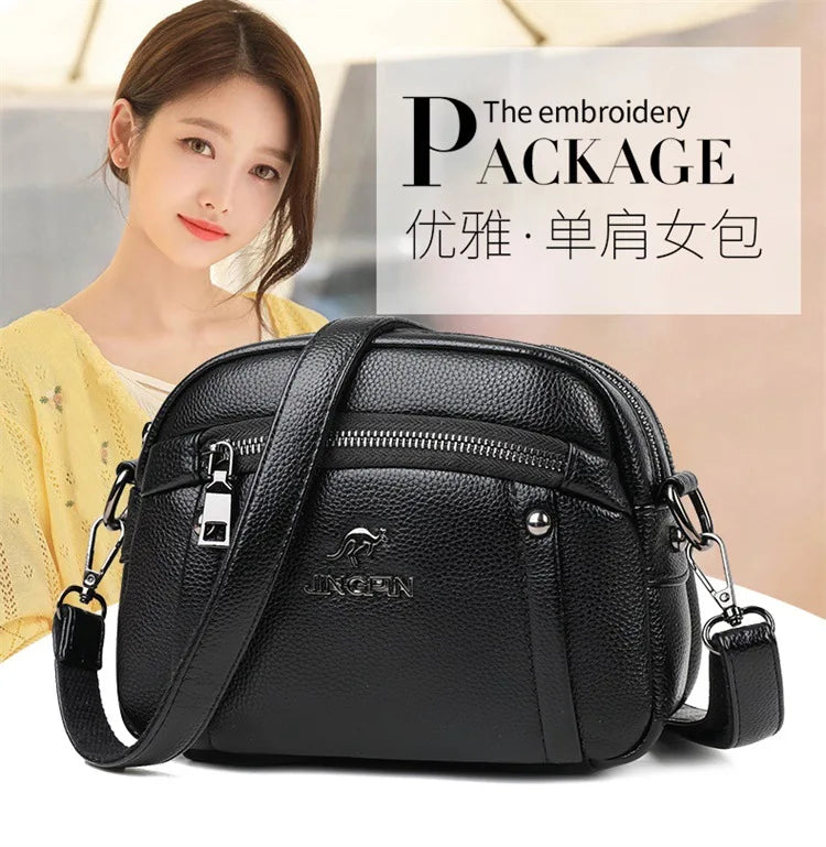 Women's Crossbody Bag, Water-Resistant Solid Color Square Shoulder Bag, Three Layer Zipper Closure Phone Purse Pouch for Women