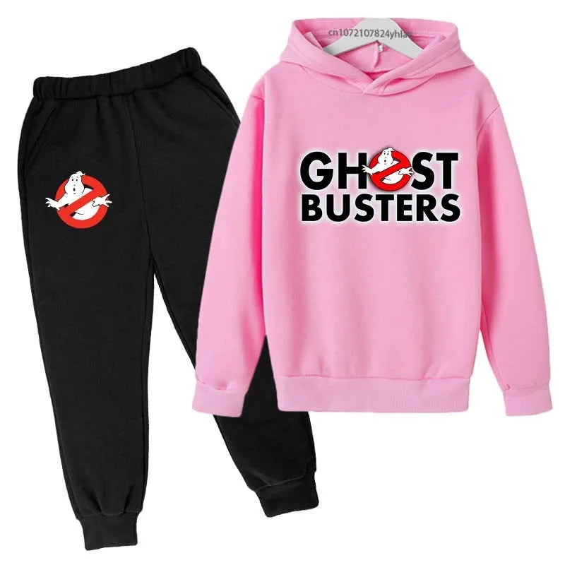 Ghost Busters Kids Funny Cartoon Print Spring Autumn Pullover Hoodie+Jogging Pants 2pcs Tracksuits 2-13 Years Boys Girls Clothes