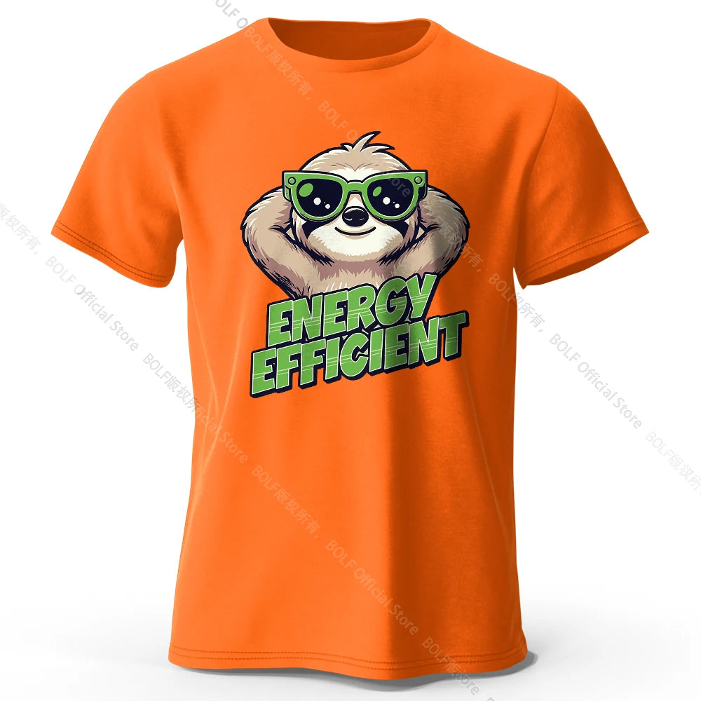 Men's Efficient Sloth Printed T-Shirt 100% Cotton Oversized Ironic Graphic Tees for Women Summer Tops Humor Streetwear