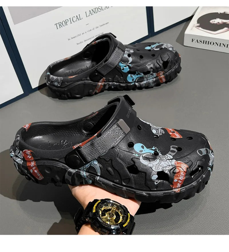 Plus Size46 47 Men Clogs Sandals Summer Outdoor Garden Clogs Hole Shoes Male Casual Shoes Water Shoes Comfort Home Soft Slippers