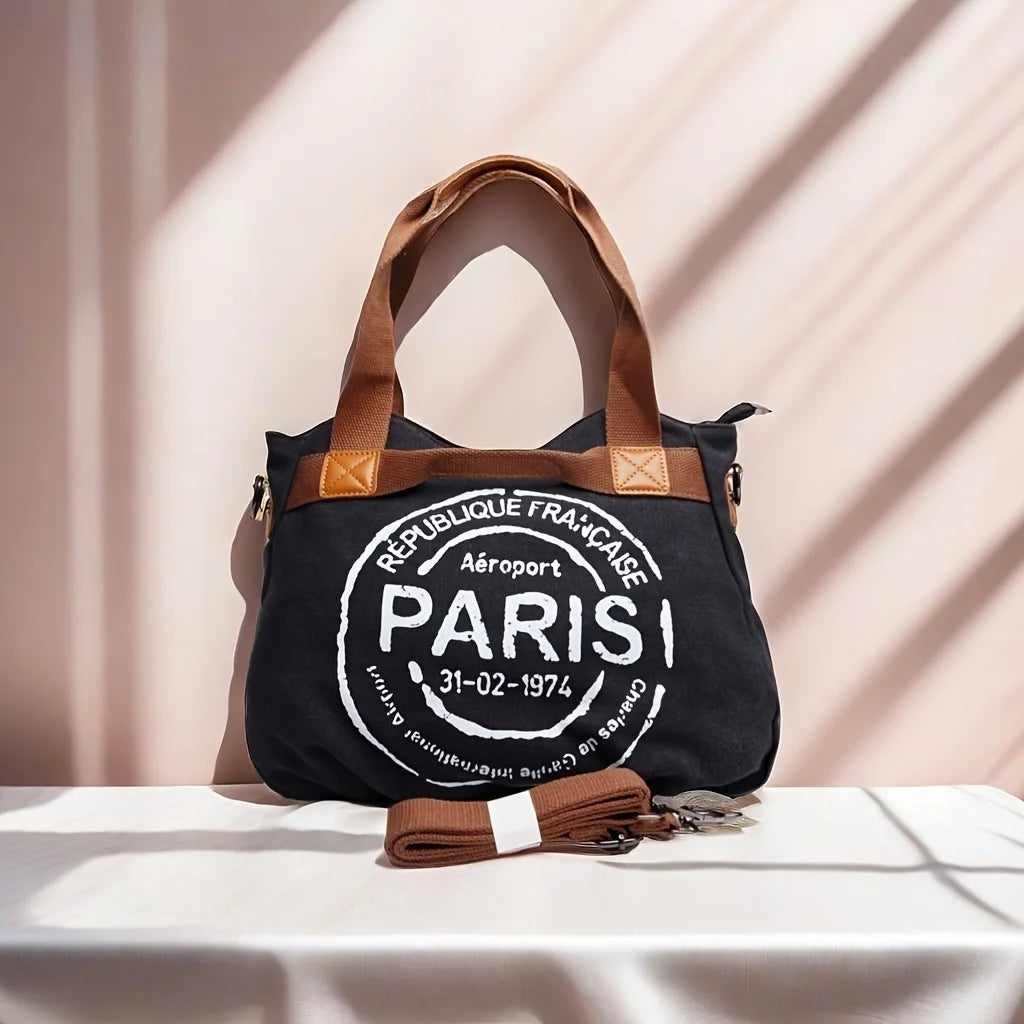 Women's canvas handbag letter tote bag casual large capacity commuting shoulder crossbody bag