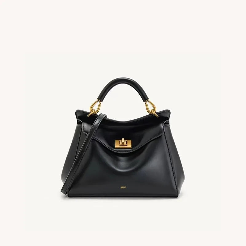 JWPEI Lucia Elegant Buckle Genuine Leather Handbag for Women, Urban Casual Commuter Shoulder and Crossbody Bag
