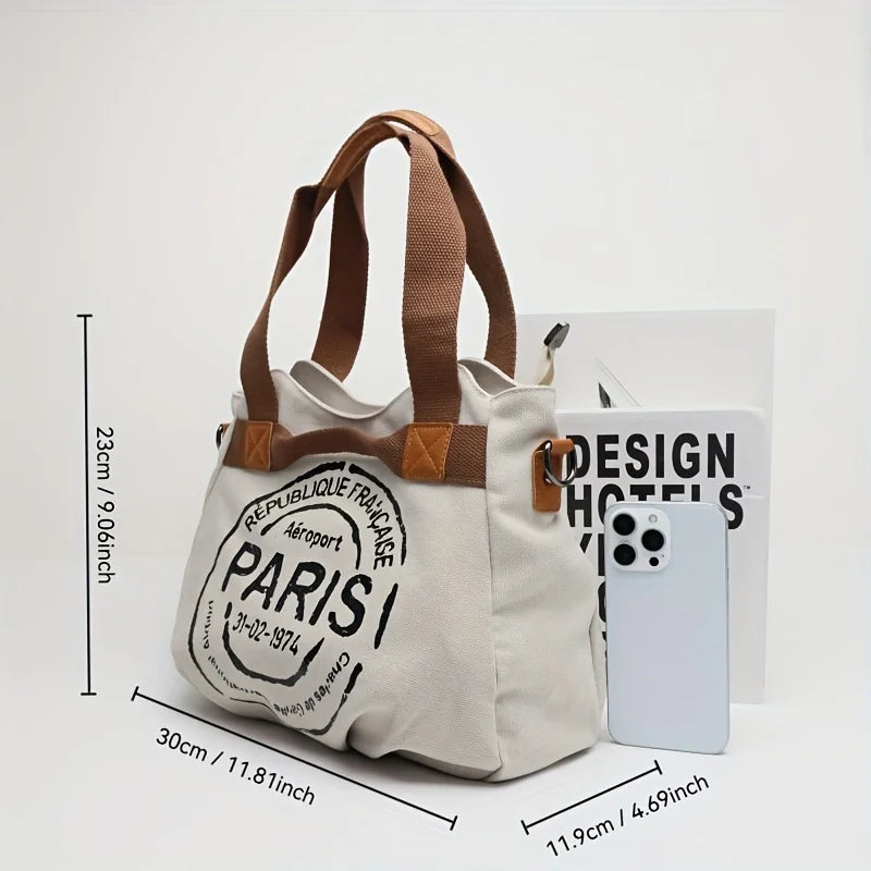 Women's canvas handbag letter tote bag casual large capacity commuting shoulder crossbody bag