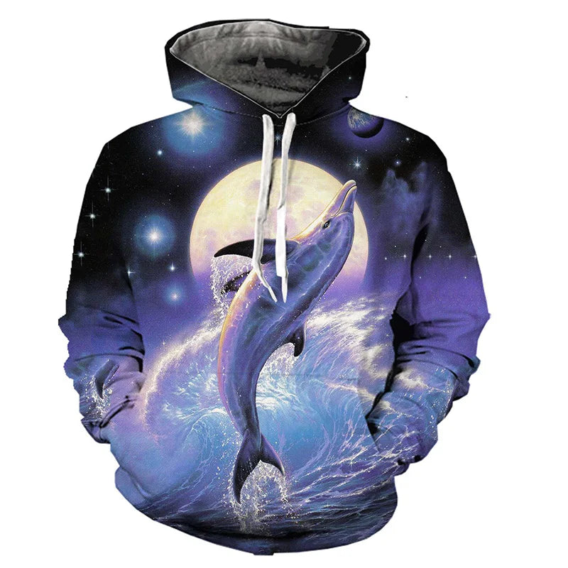New Dolphin Pattern Men's Hoodie 3D Printed Simple Hoodie Sportswear Casual Oversized Harajuku Hoodie Y2k Sports Tops 2024