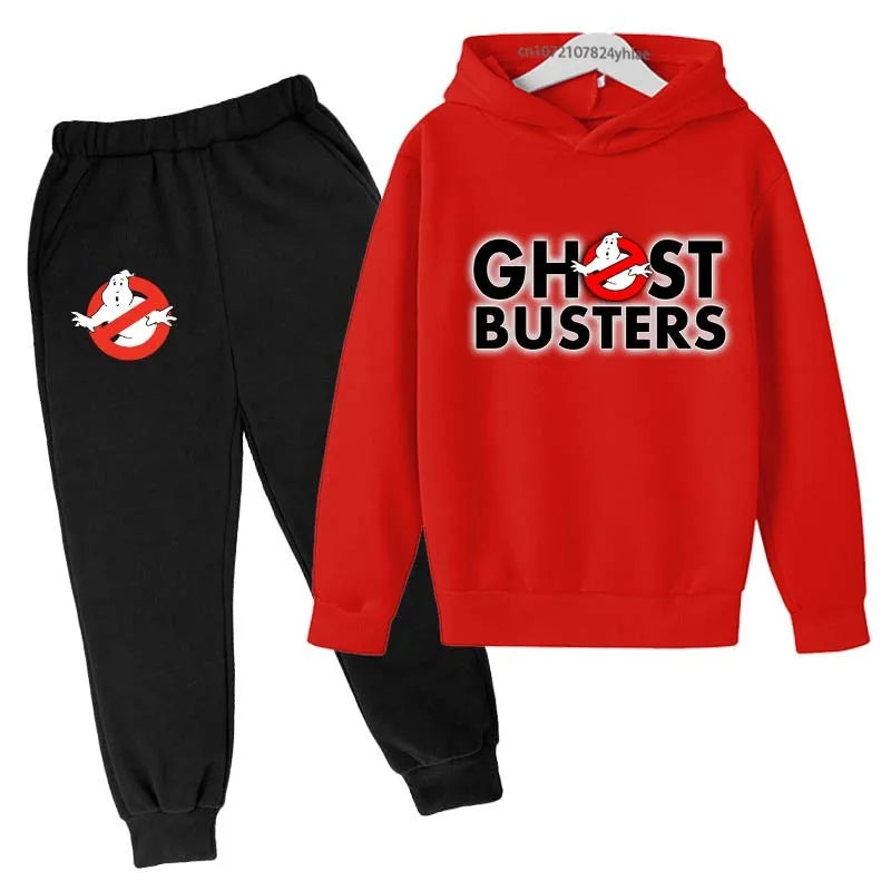 Ghost Busters Kids Funny Cartoon Print Spring Autumn Pullover Hoodie+Jogging Pants 2pcs Tracksuits 2-13 Years Boys Girls Clothes