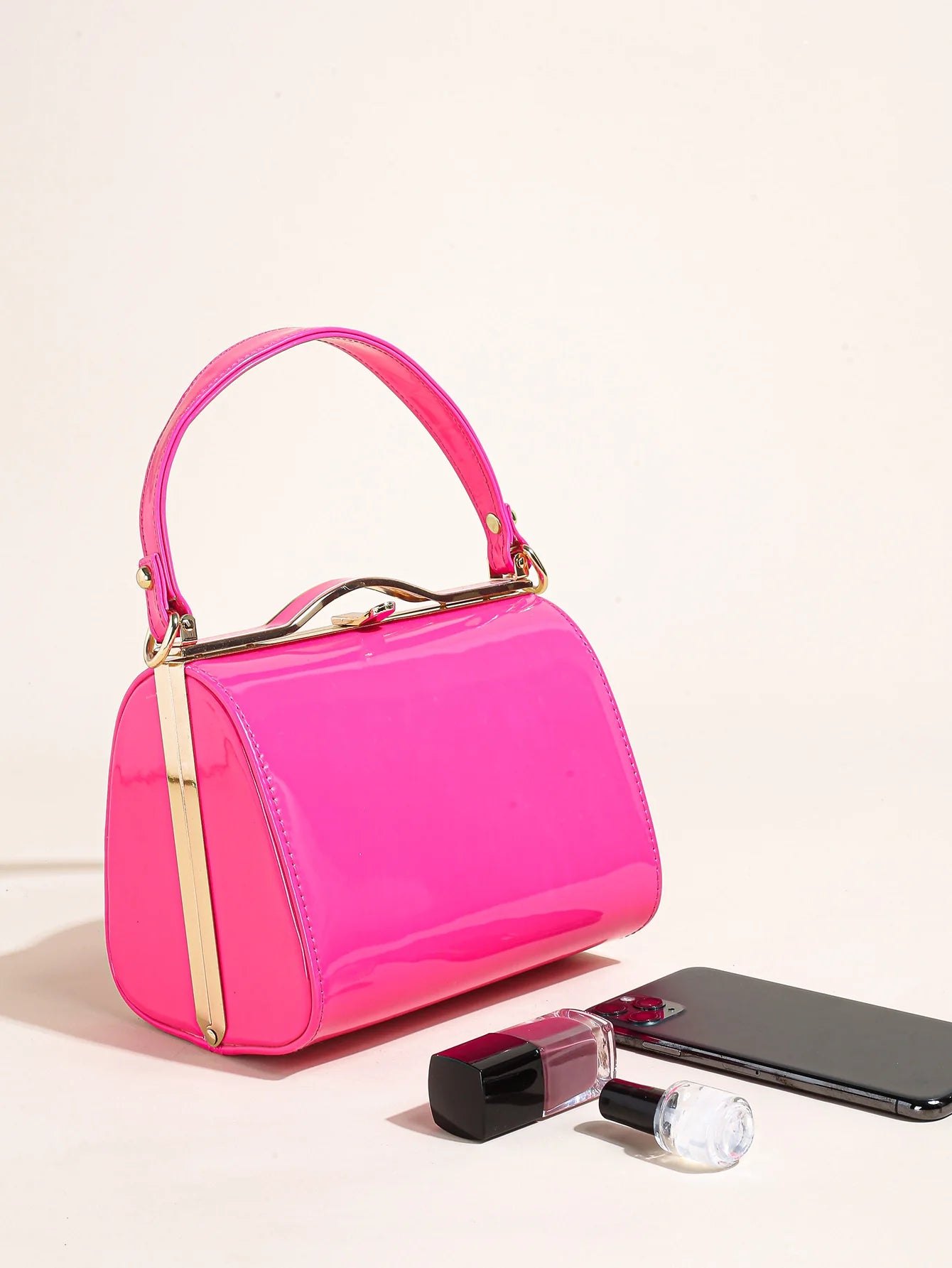 Highlight Cute Simple Patent Leather Pearlescent Leather Handheld Hard Shell Clip Dinner Bag