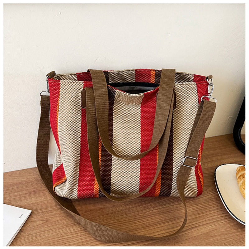 Large Tote Bag for women's Striped Crossbody Canvas Bag 2023 New Trendy Versatile Class Commuting Shoulder Bag