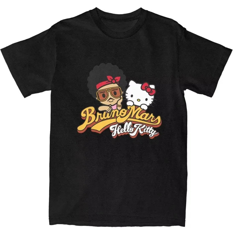 Haikyuu Bruno Mars Hello Kitty T-shirt Cotton T-shirt Women's Fashion T-shirt Retro Y2K Design Round Neck Short Sleeve T-shirt