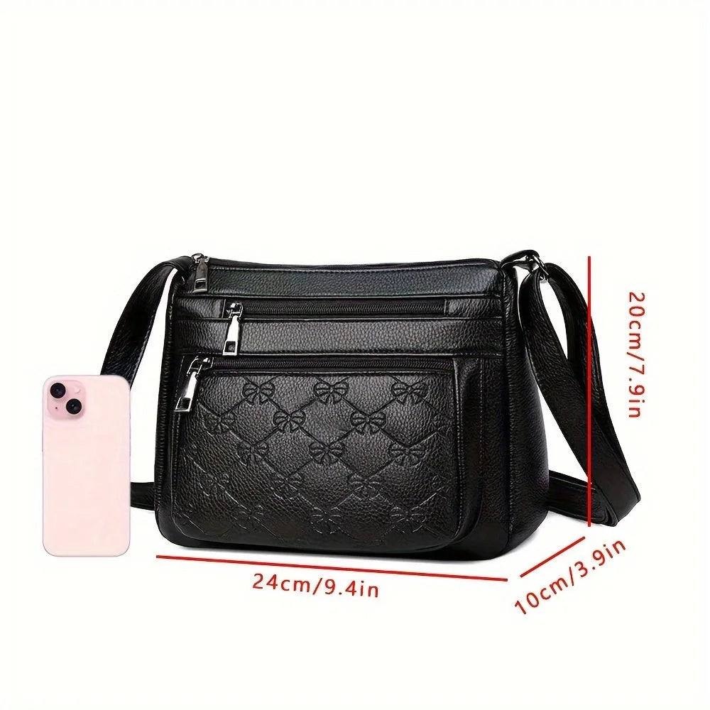 Women's Crossbody Fashion Pu Leather Large Capacity Multi-Pocket Mom Bag Black Embossed Outing Party Shoulder Bag