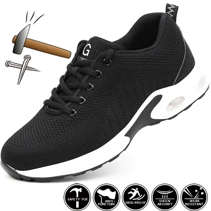 Summer Air Cushion Work Safety Shoes For Men Breathable Work Sneakers Steel Toe Shoes Anti-puncture Safety Protective Shoes