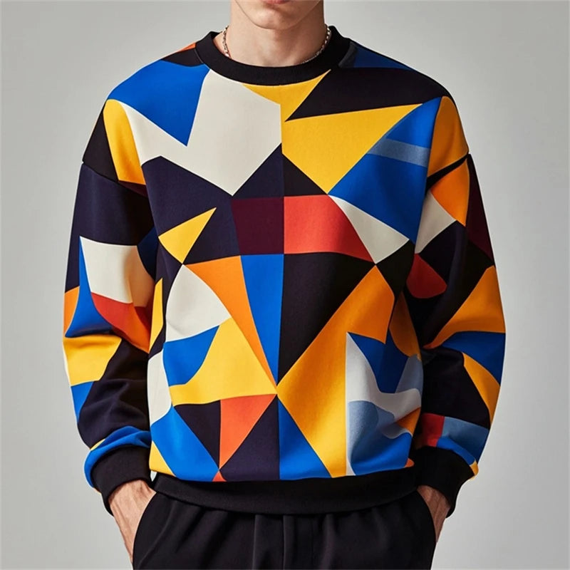 Fashion Geometry Graphic Sweatshirt For Men Spring Autumn Simple Trend Long Sleeve 3D Printed Hoodies Casual Oversized Pullovers