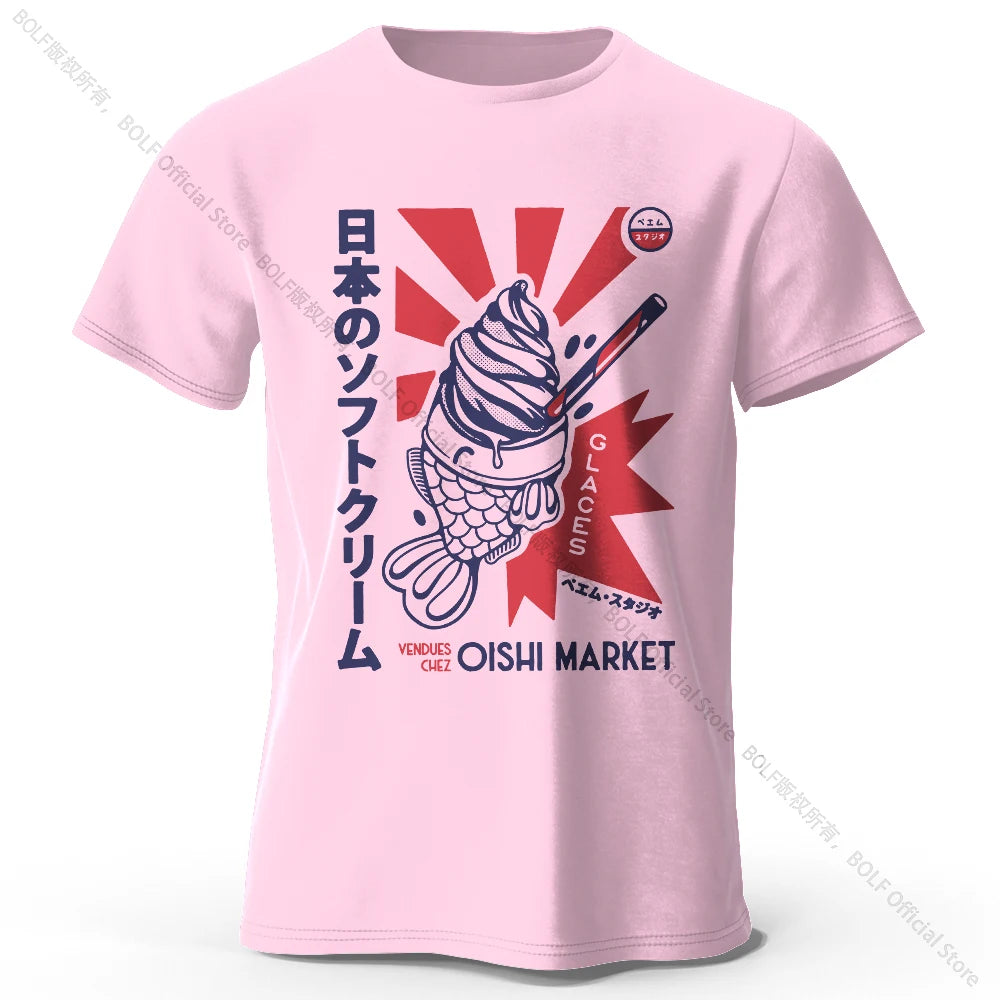 Japanese Foodie Print 100% Cotton T-Shirt, Soft & Breathable Round Neck Short Sleeve Tee, Unisex Cute & Cultural Style
