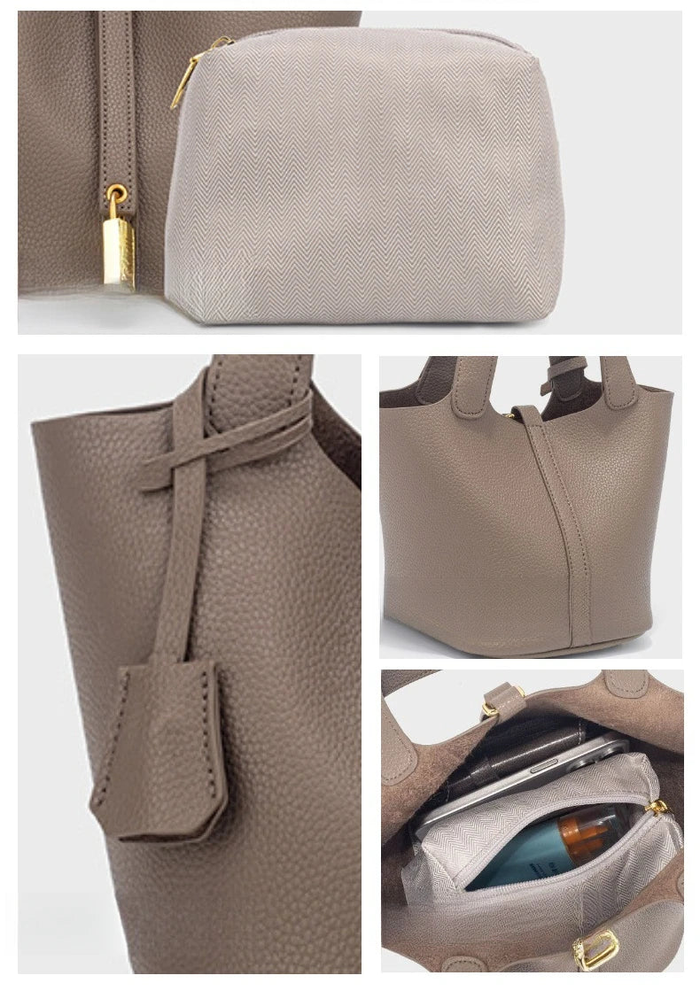 Classic Vegetable BasketpuWomen's Handbag Simple Bucket Bag Mother Bag Fashion Versatile Women's Bag Cross-border