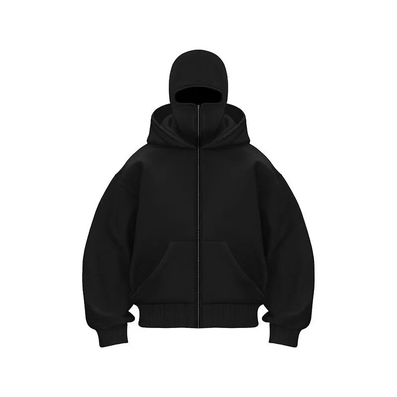 Autumn Winter Unisex zip up hoodies Ninja jacket Cupid pattern Men's Women's Balaclava Hooded Mask Design warm sweatshirt