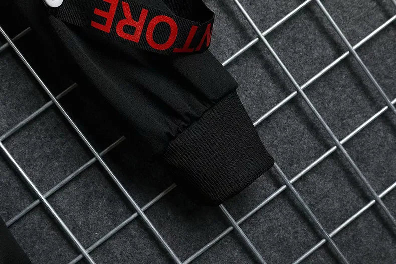 Autumn  Men's Casual Hoodie Sweatshirt Techwear Hip Hop Harajuku Style with Ribbons Patchwork Japanese Streetwear Darkwear