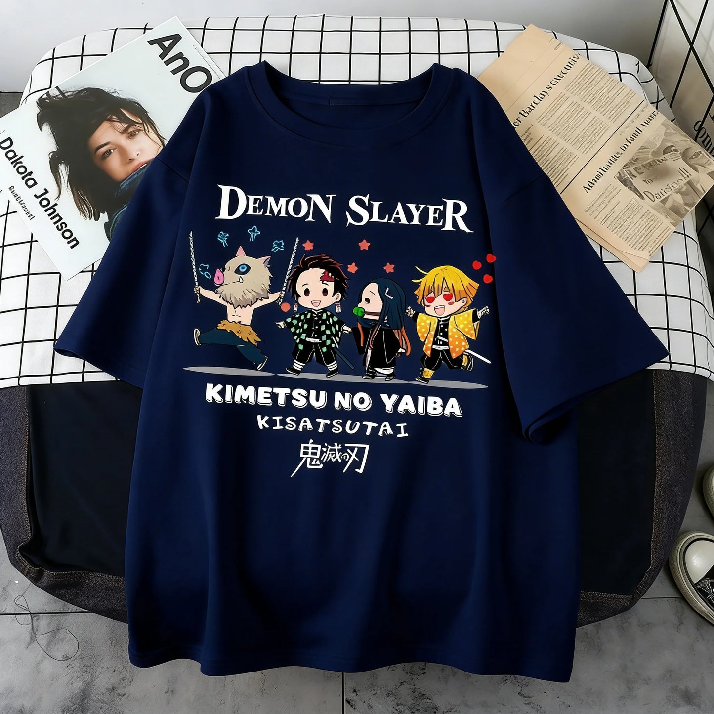 Plus Size Demon Slayer Summer Anime Printed Men, Women T-shirt Casual Parent Child Top Fashion Street Wear Harajuku Style Y2K