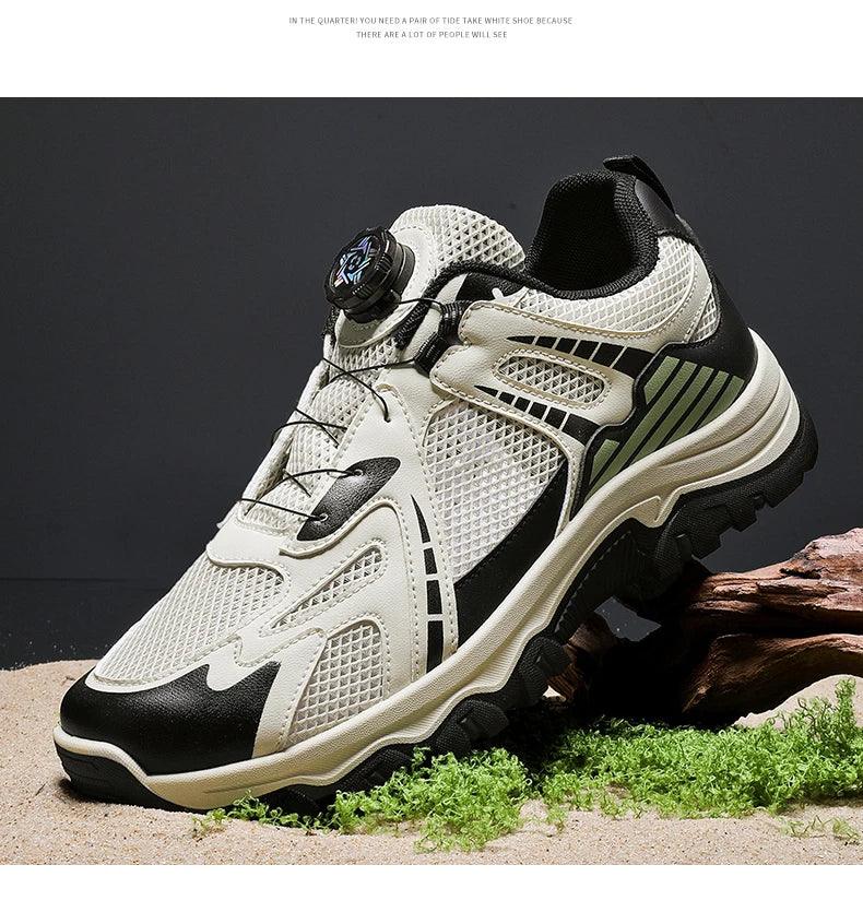 Men's breathable casual sneakers summer soft sole non-slip outdoor running shoes classic Rotating shoelaces light sports shoes