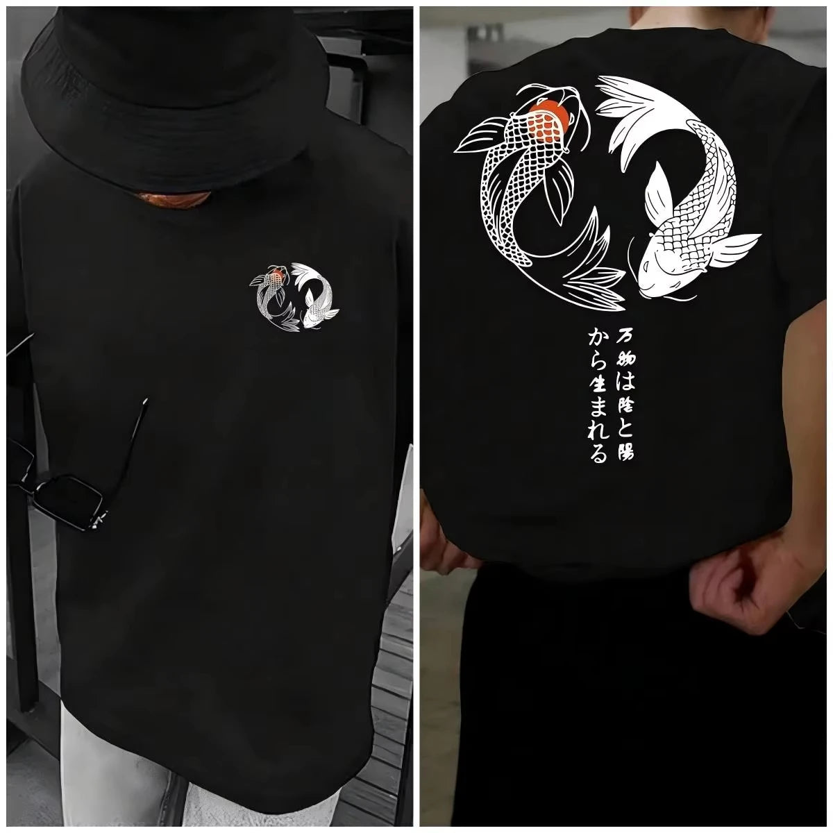 Koi Harajuku Japanese Pattern 100% Pure Cotton Men's T-shirt Summer Daily Outdoor Sports Street Casual Comfortable Short-sleeved