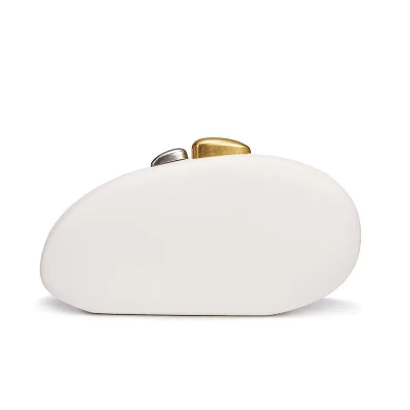 Designer Shell Shape Clutch Bag with Metallic Closure Chain Dinner Purse Women Evening Party Leather Shoulder Crossbody Handbags