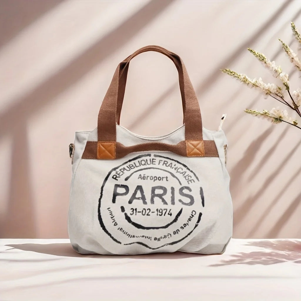 Women's canvas handbag letter tote bag casual large capacity commuting shoulder crossbody bag