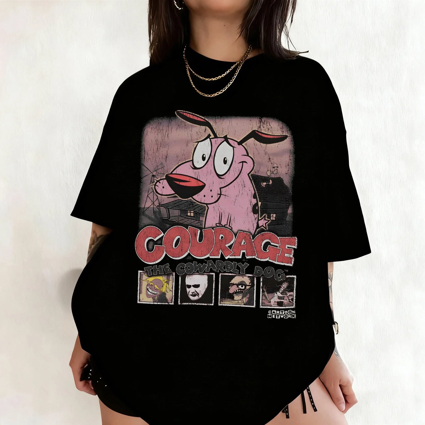 Vintage Courage The Cowardly Dog Cartoon Print Short Sleeve T-Shirt Retro Unisex Graphic Tee 90s Nostalgia Summer Streetwear Tee