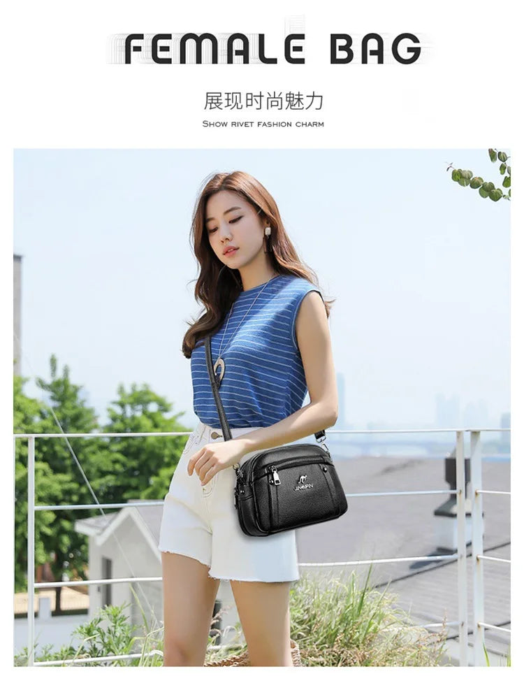 Women's Crossbody Bag, Water-Resistant Solid Color Square Shoulder Bag, Three Layer Zipper Closure Phone Purse Pouch for Women