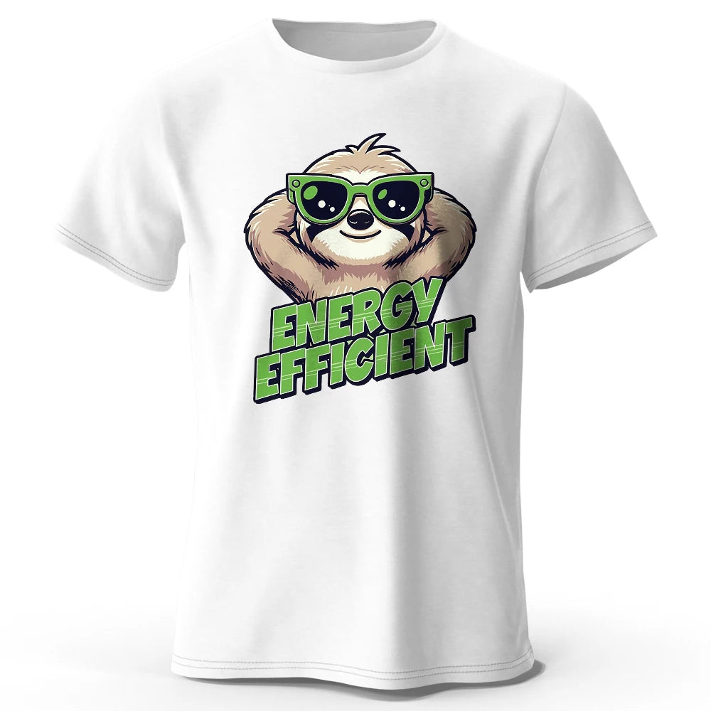Men's Efficient Sloth Printed T-Shirt 100% Cotton Oversized Ironic Graphic Tees for Women Summer Tops Humor Streetwear