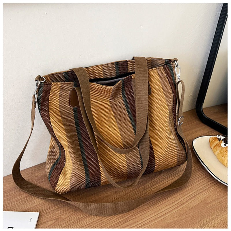 Large Tote Bag for women's Striped Crossbody Canvas Bag 2023 New Trendy Versatile Class Commuting Shoulder Bag