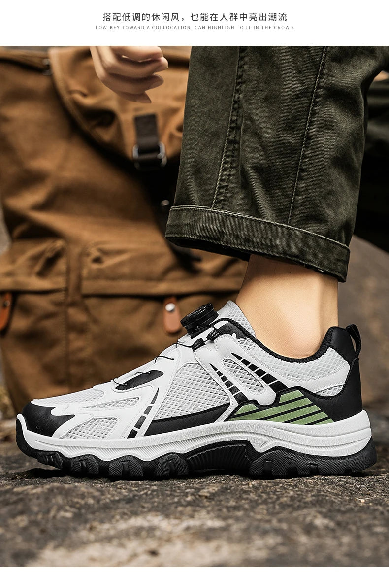 Men's breathable casual sneakers summer soft sole non-slip outdoor running shoes classic Rotating shoelaces light sports shoes