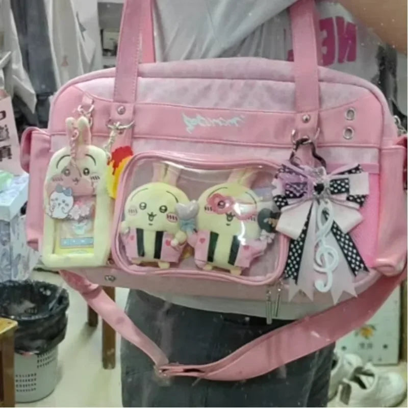 New Y2K Casual Large Capacity Handbag Shoulder Bag Comic Exhibition Crossbody Bag Sweet and Cool Leopard Print Ita Bag for Girls