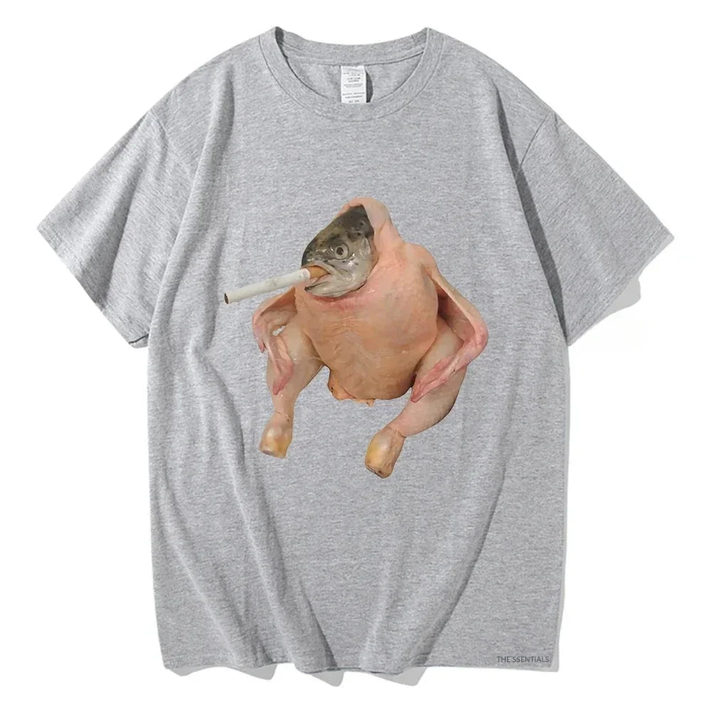 Women Clothing Harajuku T-shirt Graphic T Shirts Fish Face Chicken Smoking A Cigarette Meme Tshirt Funny Tees Aesthetic Clothes
