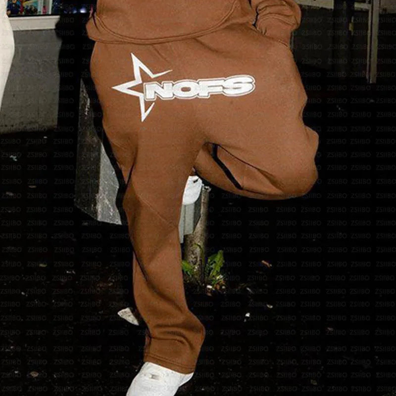 NOFS Letter Embroidery Fashion Brand Loose Oversized Hoodie Y2K Hip-Hop Streetwear women Pullovers Casual Top Pants Sportswear