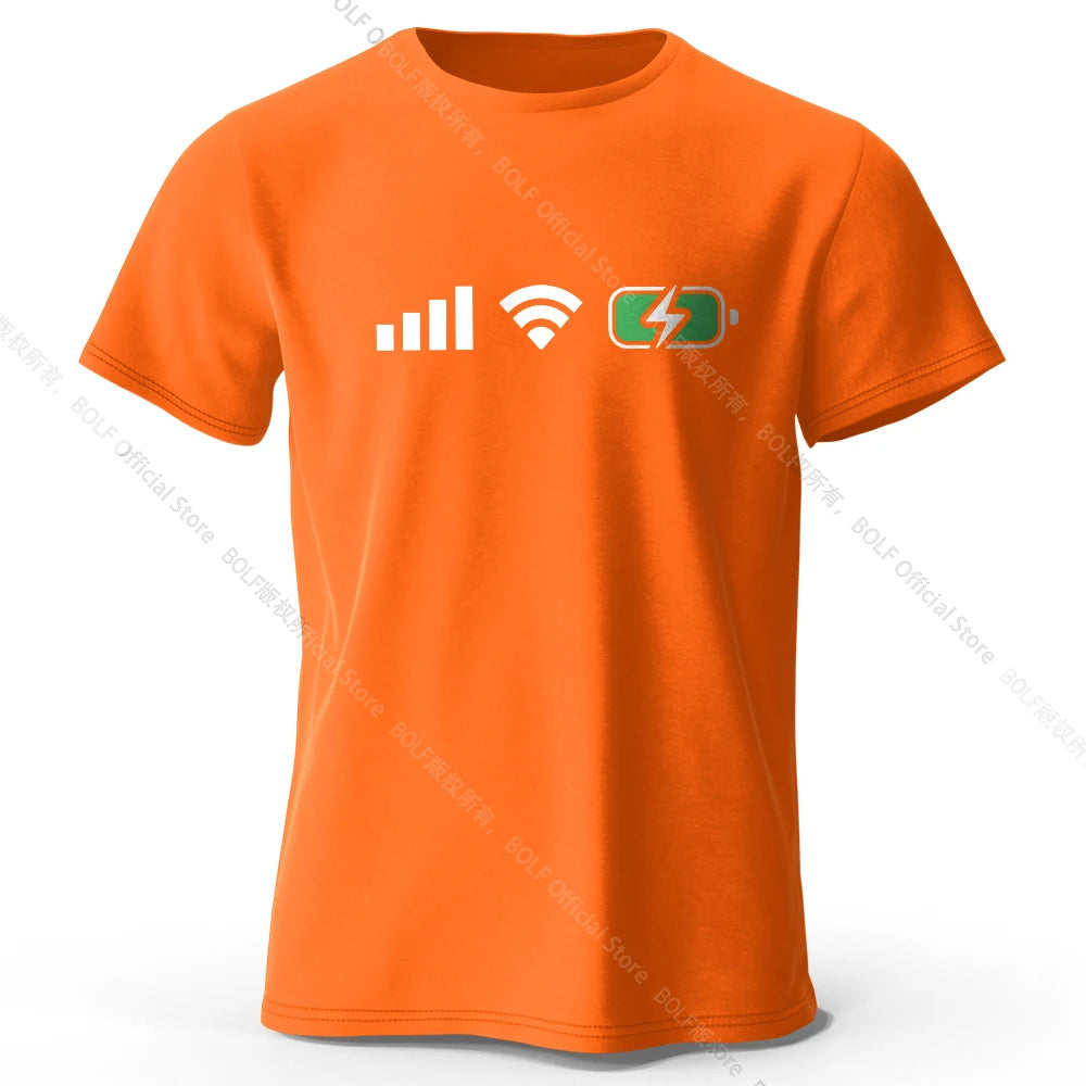 Signal WiFi Battery Printed T-Shirt 100% Cotton Oversized Tech Graphic Tees for Men Women Summer Tops Digital Streetwear