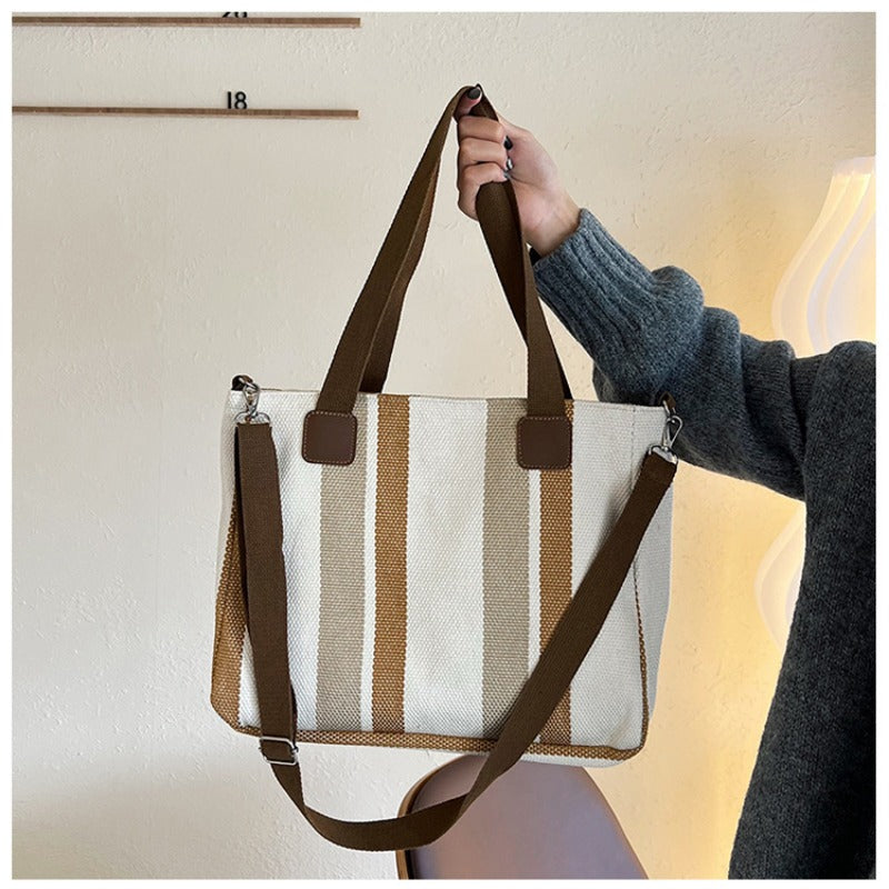 Large Tote Bag for women's Striped Crossbody Canvas Bag 2023 New Trendy Versatile Class Commuting Shoulder Bag