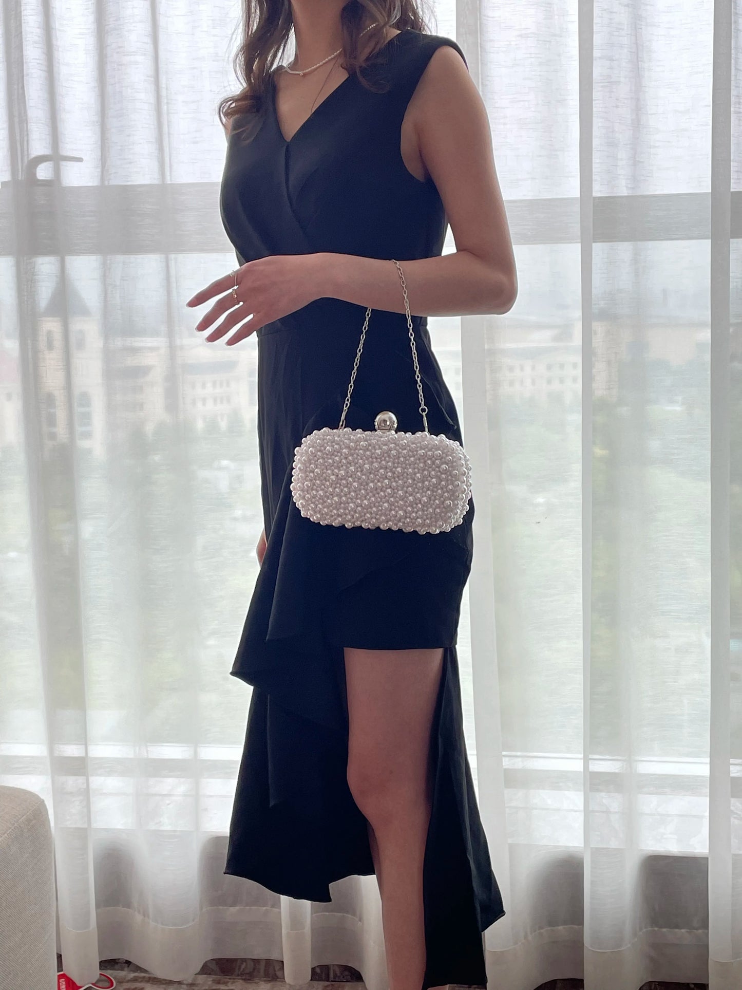 Luxury handmade wedding evening bag chain shoulder bag Full Beaded clutch bag Ladies Artificial Pearls Handbag for Wedding Party