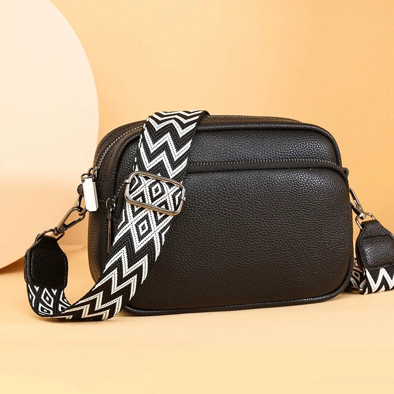 Stylish Crossbody Bag for Women Leather Messenger Bag, Versatile Shoulder Bag with Adjustable Geometric Pattern Design Strap