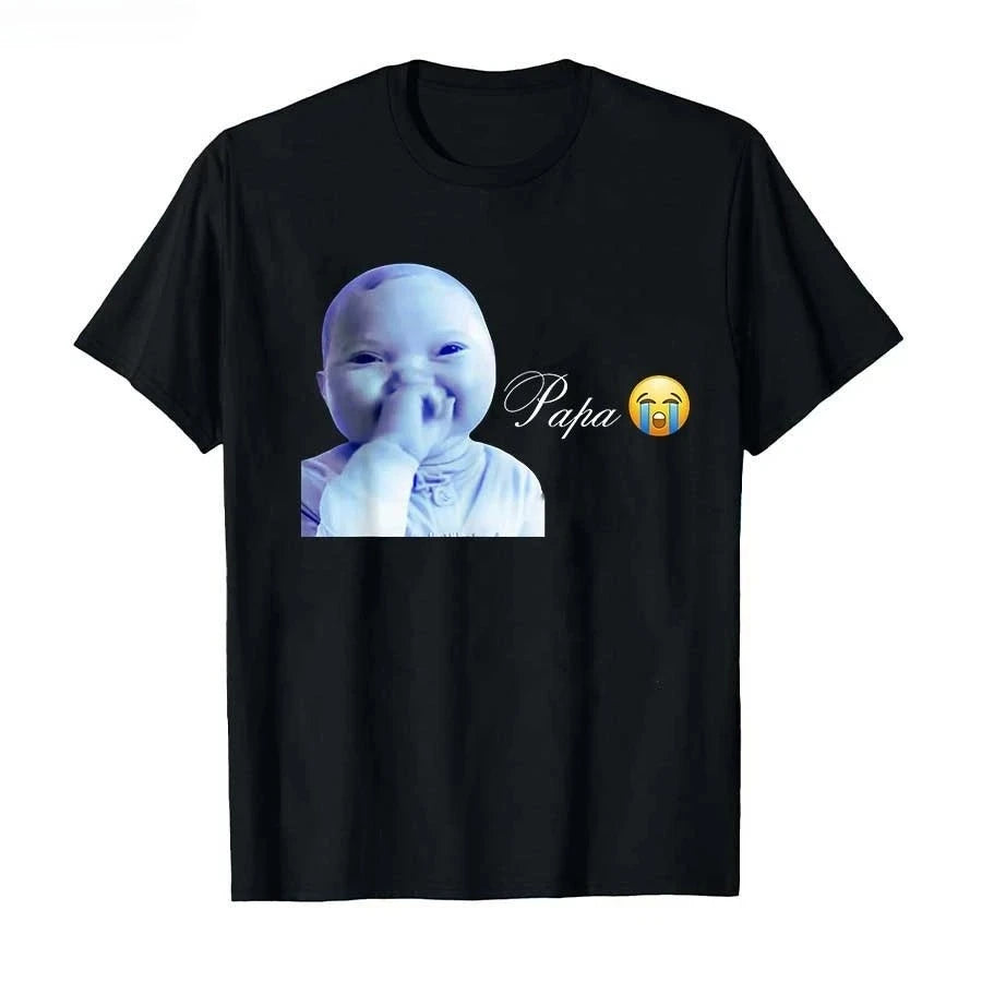 Funny AI Baby Holding Laugh Meme Viral Trend T-shirt for Women T Shirts Short Sleeve Tops Streetwear Women's Tees Casual Clothes