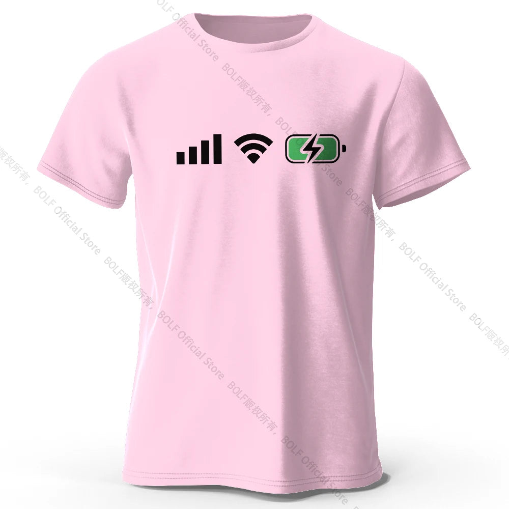 Signal WiFi Battery Printed T-Shirt 100% Cotton Oversized Tech Graphic Tees for Men Women Summer Tops Digital Streetwear
