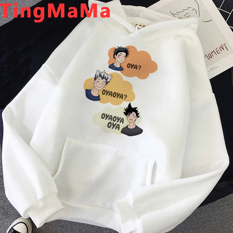 Oya Oya Oya Haikyuu Japanese Anime Hoodies Men Kawaii Cartoon Nekoma Graphic Streetwear Kuroo Volleyball Sweatshirts Male