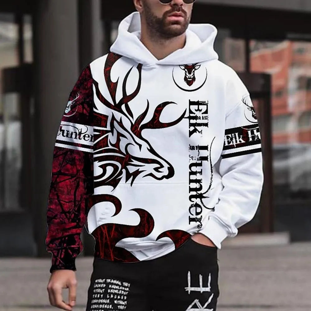 Autumn fashion men's European and American animal print micro elastic comfortable hooded sweatshirt outdoor urban high street cl