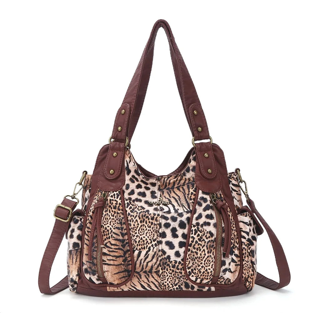 Vintage Bag PU Leather Shoulder Bags Women Handbags Female Satchel Large Fashion Crossbody Bag Black Leopard bolsa feminina
