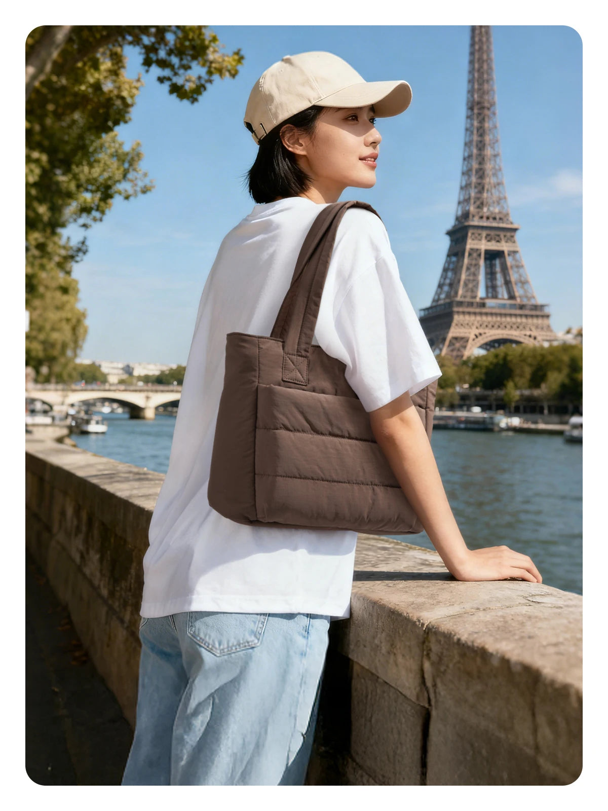 BAGSMART Women’s Tote Bag Padded Single Shoulder Bag Large Capacity Student College Crossbody Bag Casual Outdoor Handbag